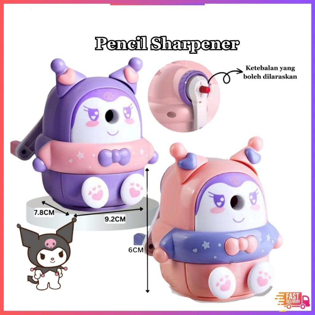 utest Kuromi Pencil Sharpener Cute Kawaii School Stationery for Student Children Gift -01 Pc. Mix Colour