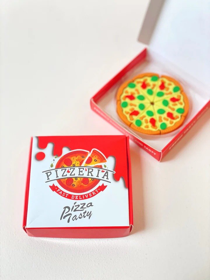 Pizza Slice Puzzle Eraser – Fun Pizza-Shaped Eraser in Mini Pizza Box