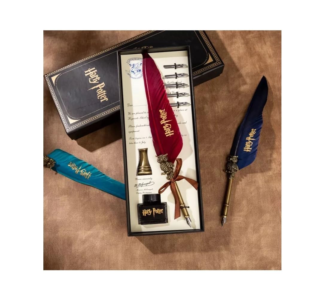 Harry Potter FeatherPen Set Vintage Quill Feather Pen Ink Set Antique Calligraphy Writing Pen Best Antique Executive Gift (Long)