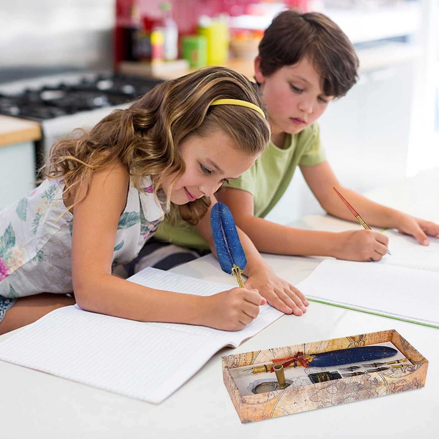 Harry Potter FeatherPen Set Vintage Quill Feather Pen Ink Set Antique Calligraphy Writing Pen Best Antique Executive Gift (Long)