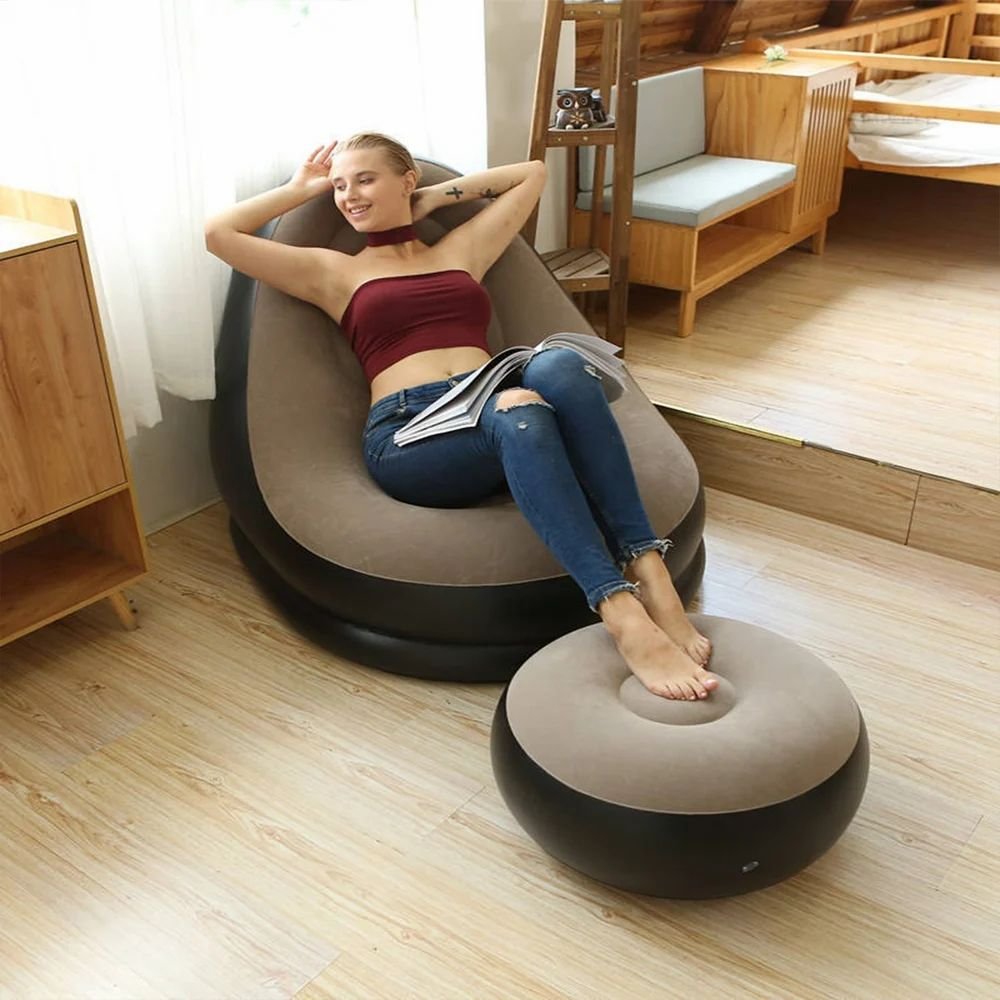 Single Size Inflatable Lounge Chair with Footstool