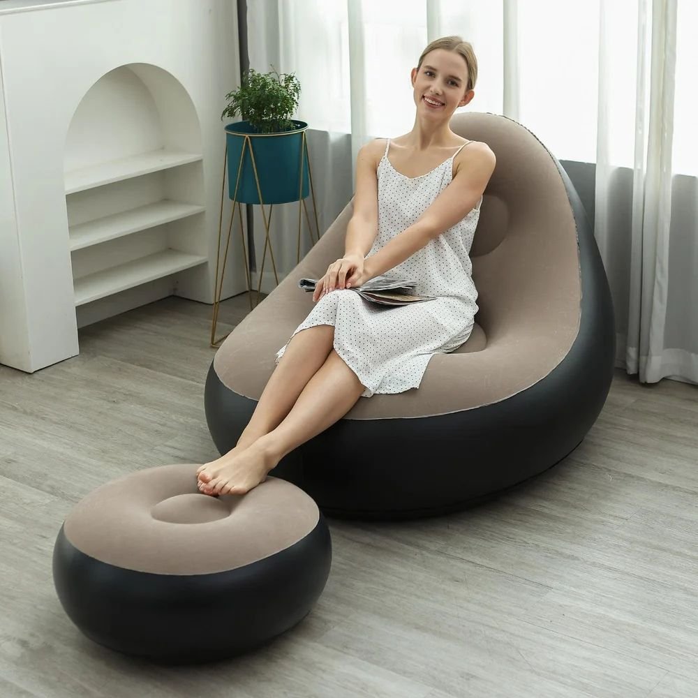 Single Size Inflatable Lounge Chair with Footstool