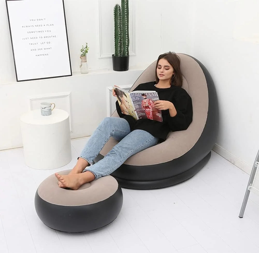 Single Size Inflatable Lounge Chair with Footstool