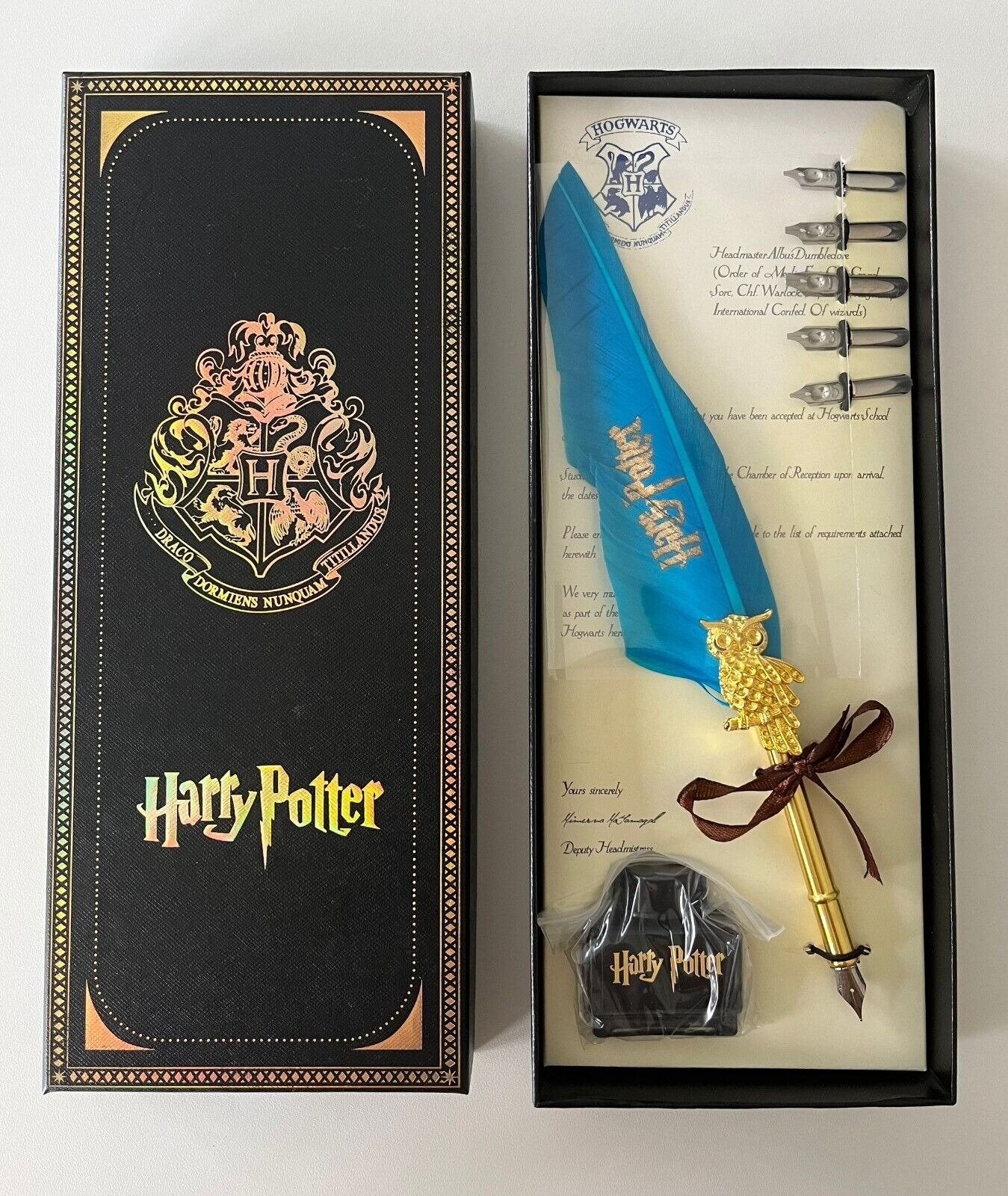 Harry Potter FeatherPen Set Vintage Quill Feather Pen Ink Set Antique Calligraphy Writing Pen Best Antique Executive Gift (Long)